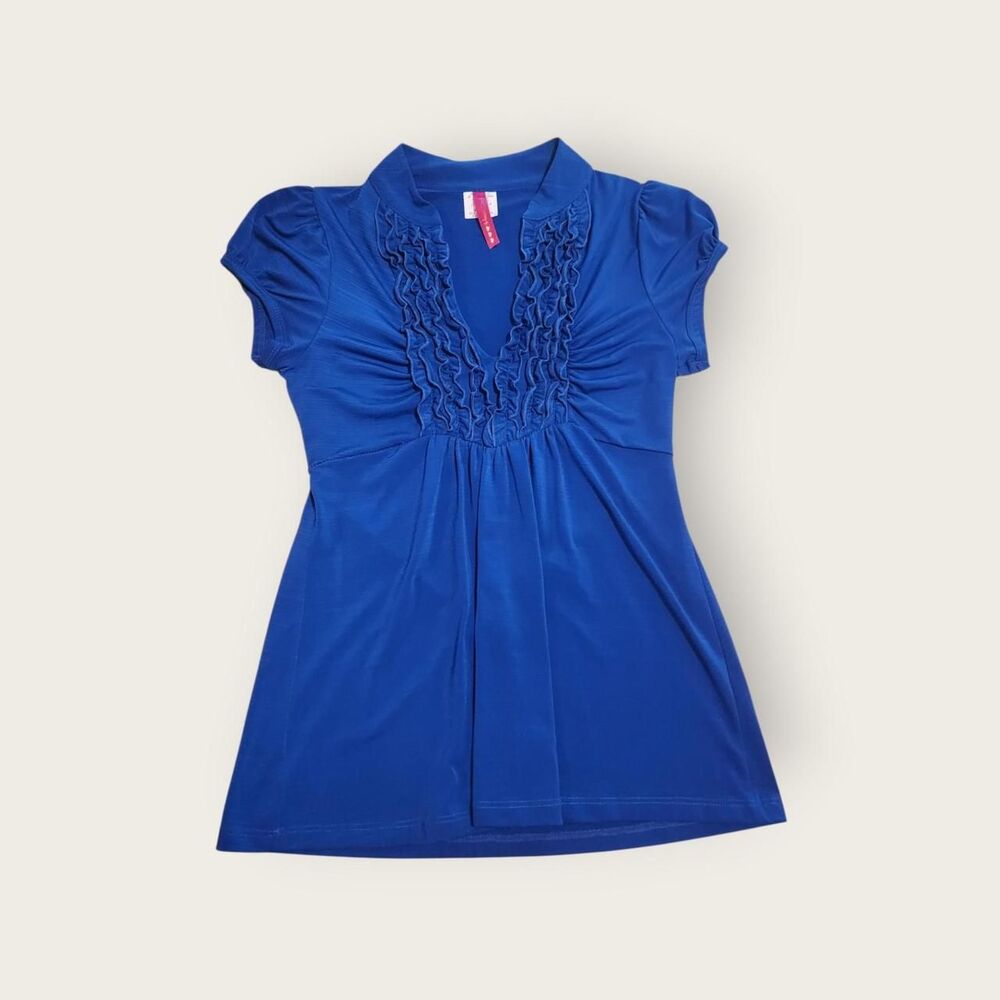 Vintage Y2k early 2000s HeartSoul blue ruffle tie back babydoll shirt